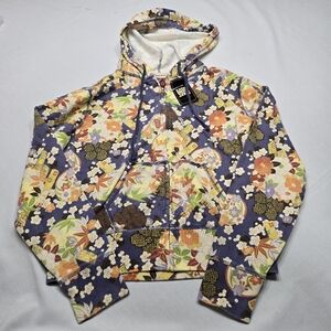 New Lucky Brand Dungarees Y2K Asian Floral Full Zip Sweatshirt Hoodie Women's XL